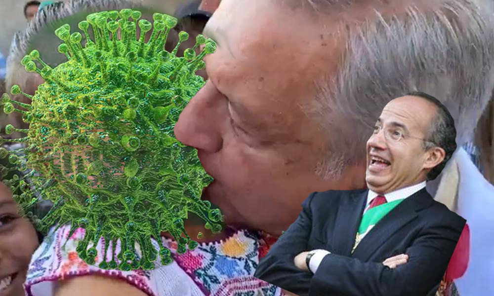 AMLO besando coronavirus, Calderón riendo