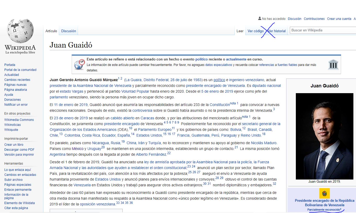 wikipedia oficializa a Juan Guaidó