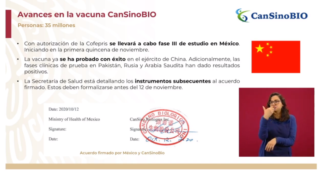Vacuna CanSino Biologics se implementará en 35 millones de mexicanos