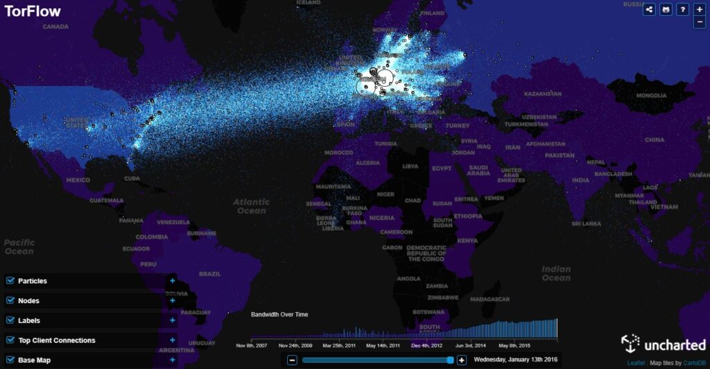 Así luce TorFlow, el tráfico del mundo Tor, el 30 de enero del 2021. Imagen: Axency